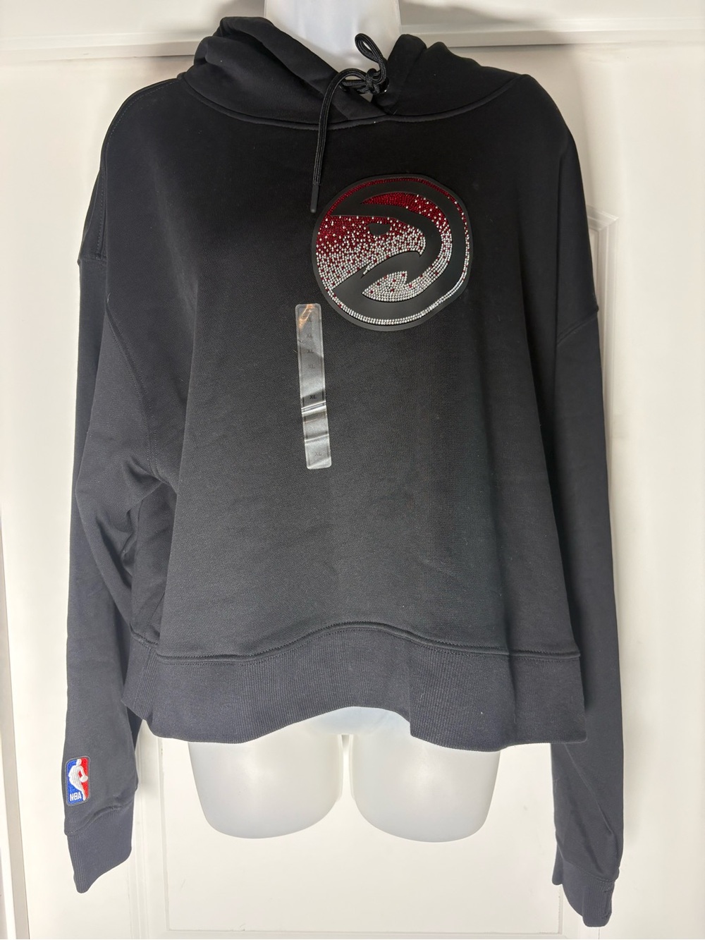 NBA Black Rhinestone Logo Hoodie with Red Accent
